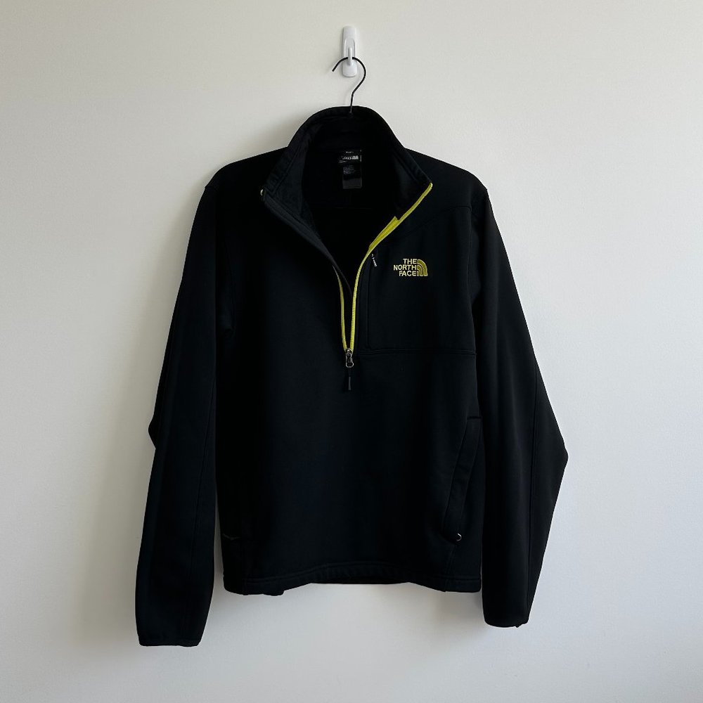 The North Face Black Half Zip Long Sleeve Top with Neon Yellow Logo